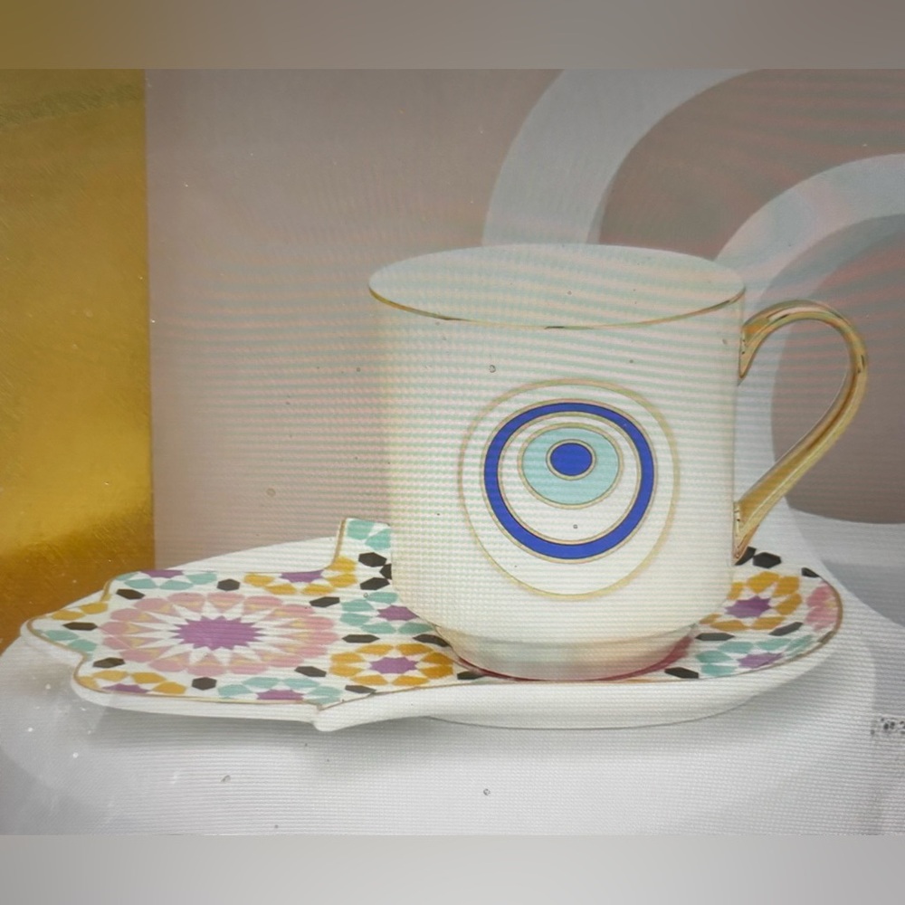 Evil Eye Hamsa Hand Ceramic Tea Cup and Saucer Set